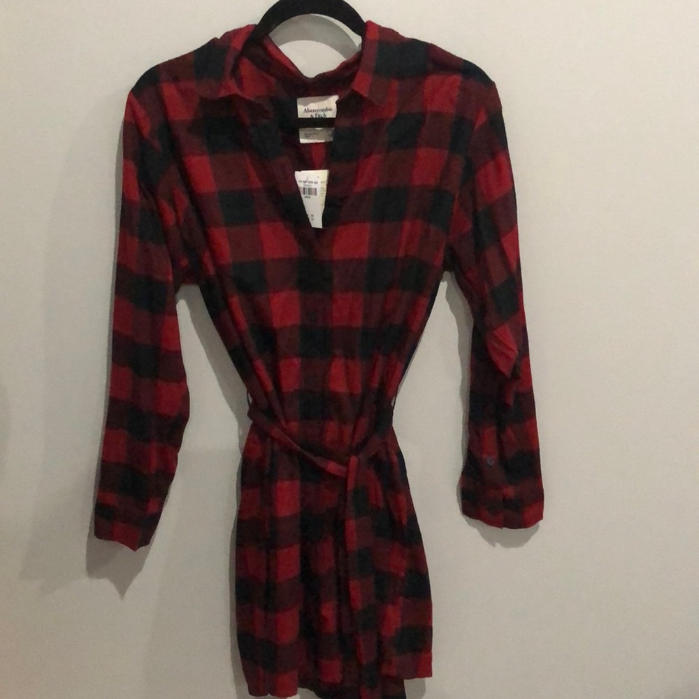 Abercrombie and Fitch flannel plaid black and red check shirt dress